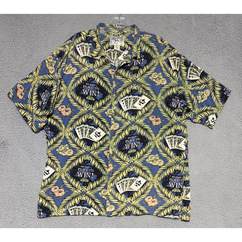 Vintage Big Dogs Casino Play To Win button up short sleeve shirt mens Large